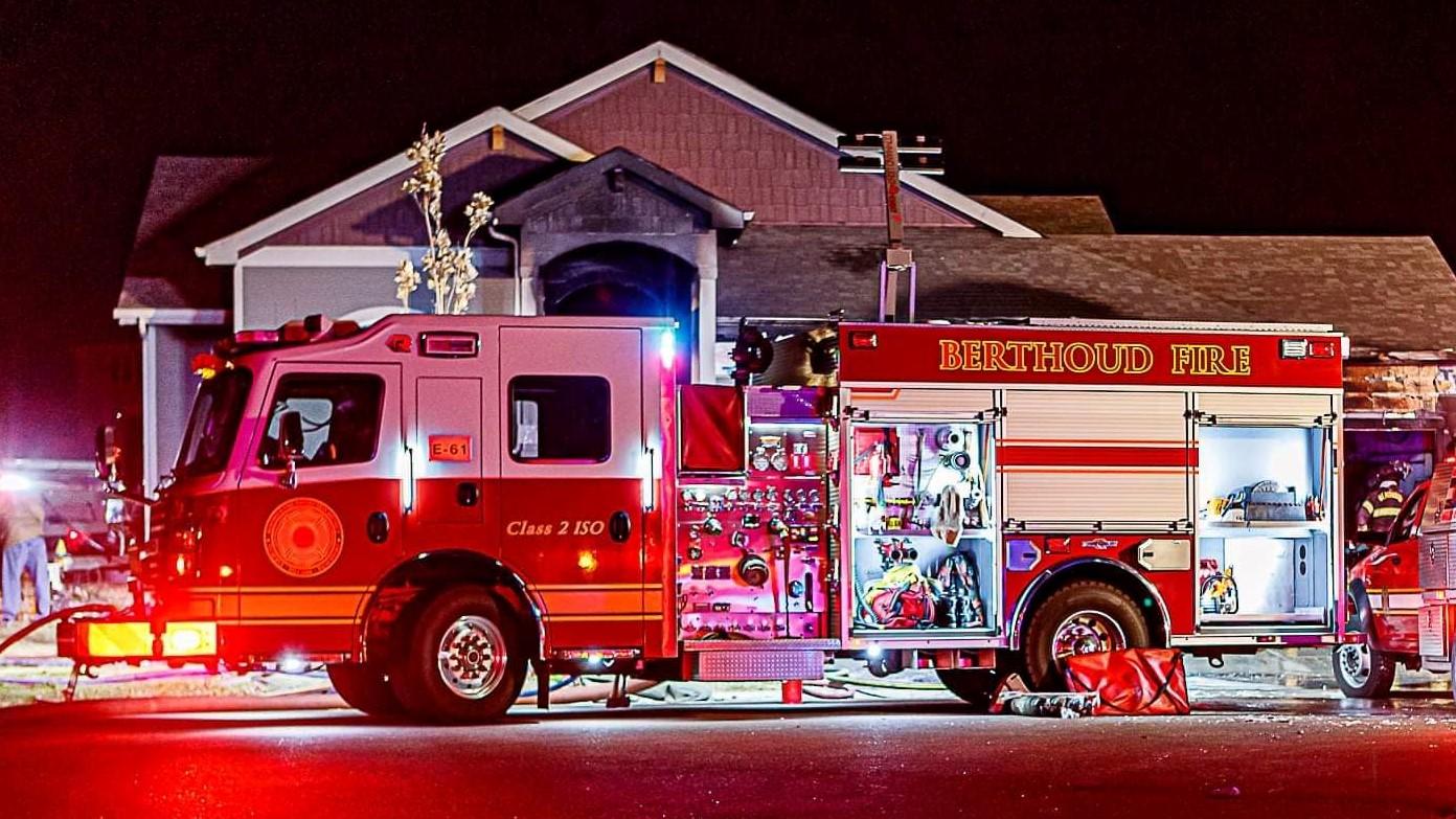 Fire engine with the lights on at night